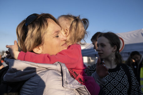 Poland. Ivana Cherneha with her children, a refugees from Ukraine at Medyka border crossing